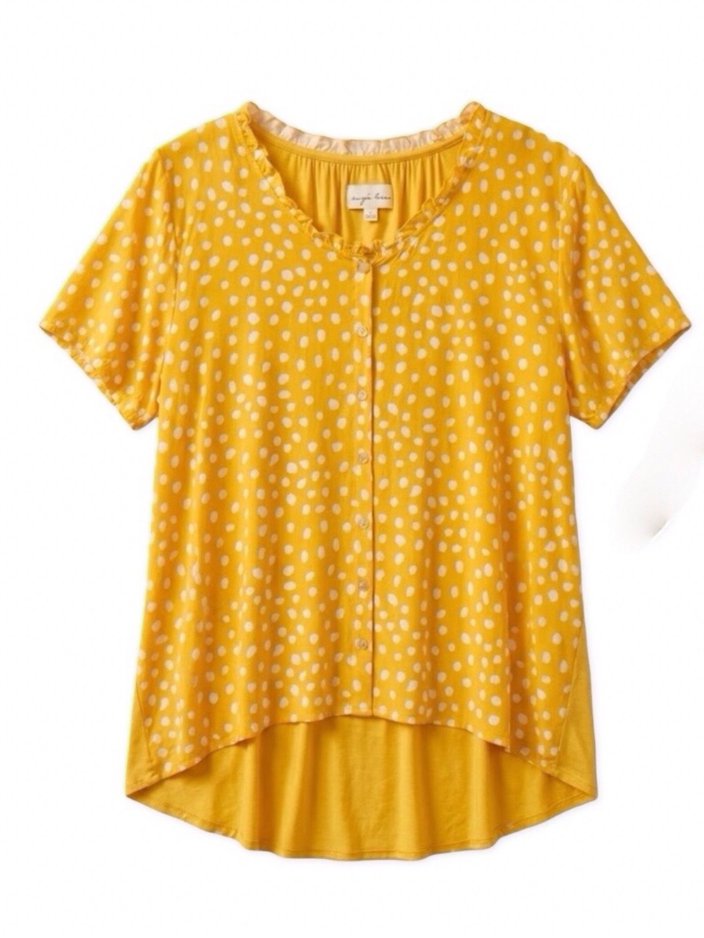 Evy's Tree The Amber Yellow White Polka Dot Button Up Blouse Size 1X NWT